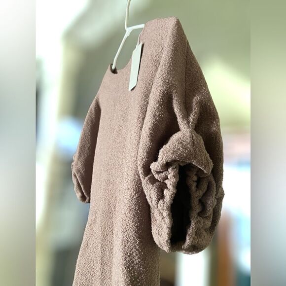 Anthropologie COS Wool Bouclé Top in Mauve With Gathered Cuffs Size 6 - Picture 8 of 16